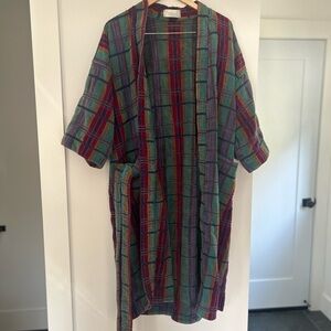 Vintage Protocol Multicolor Plaid Robe - Green, Red, Purple, Mustard